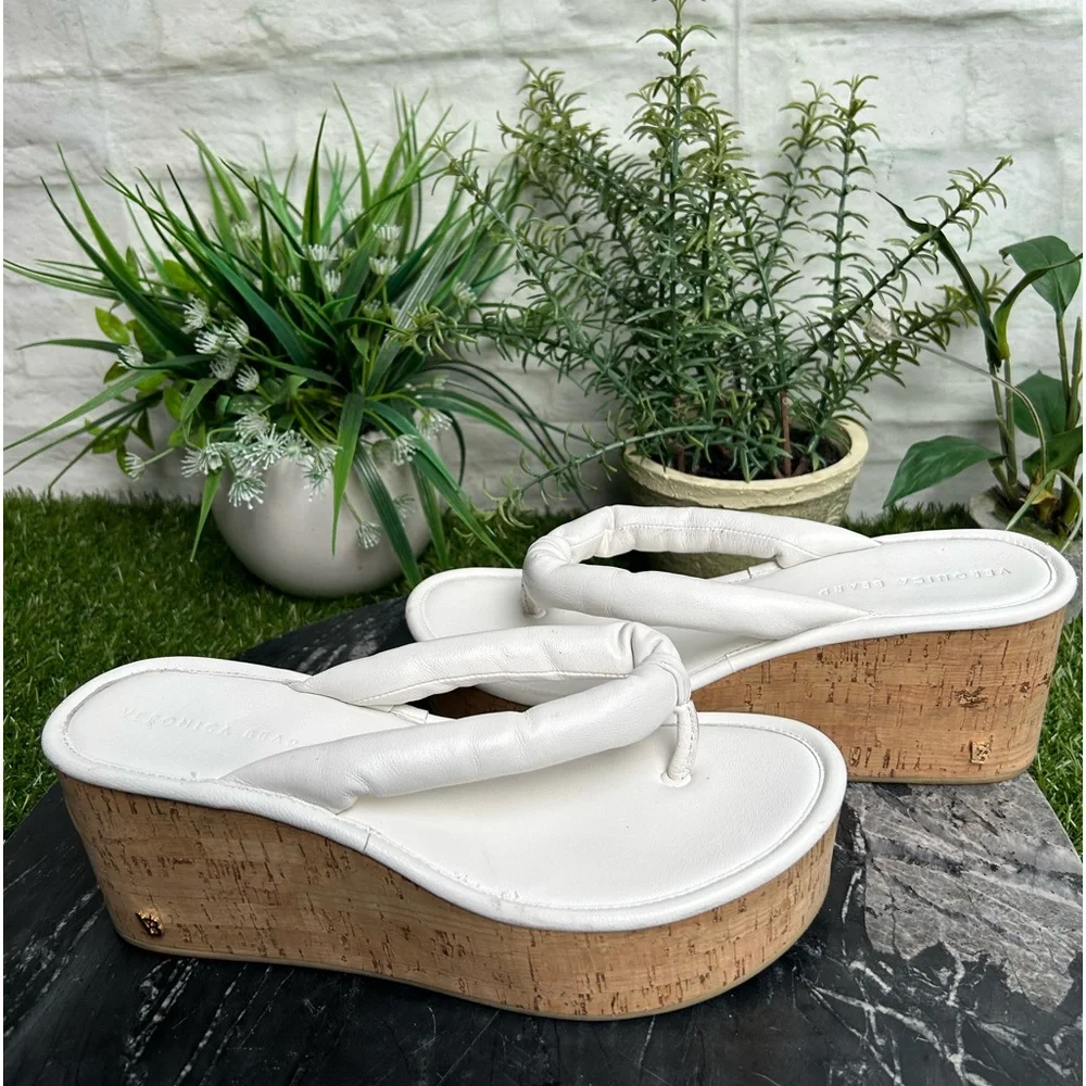Veronica Beard Geno Cork Wedge Sandals white size 9.5 M
